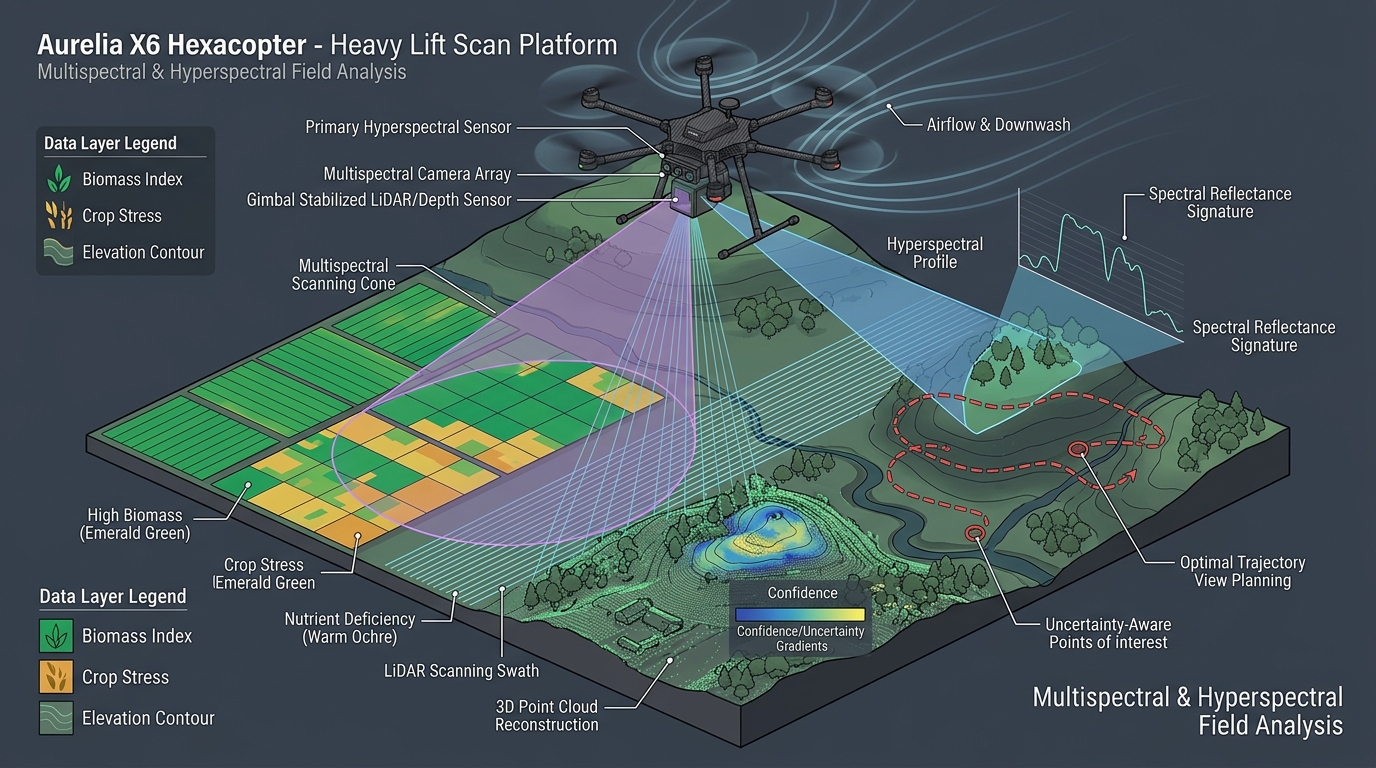Active mapping and hyperspectral sensing with Aurelia X6 hexacopter drone
